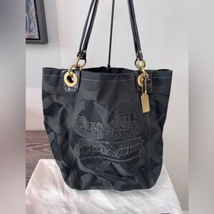 Coach Madison Rare Vintage Black Large Signature Op Art Tote Satchel Bag #13001